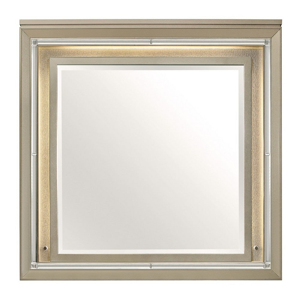 Loy Vanity Dresser Mirror |Metallic Champagne Gray | LED Frame 38 x 38