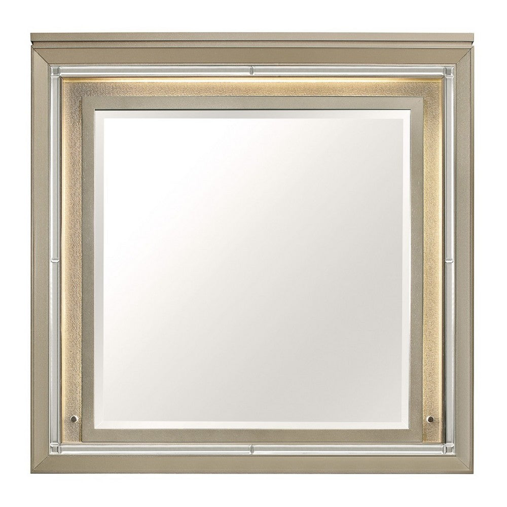 Loy Vanity Dresser Mirror |Metallic Champagne Gray | LED Frame 38 x 38