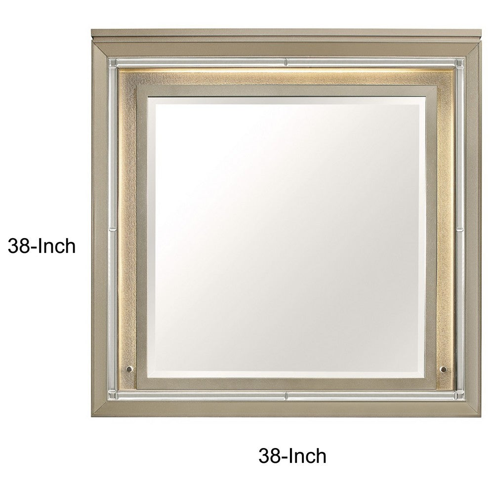 Loy Vanity Dresser Mirror |Metallic Champagne Gray | LED Frame 38 x 38