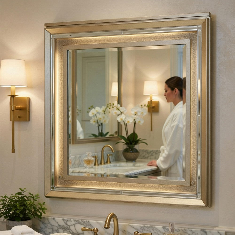 Loy Vanity Dresser Mirror |Metallic Champagne Gray | LED Frame 38 x 38