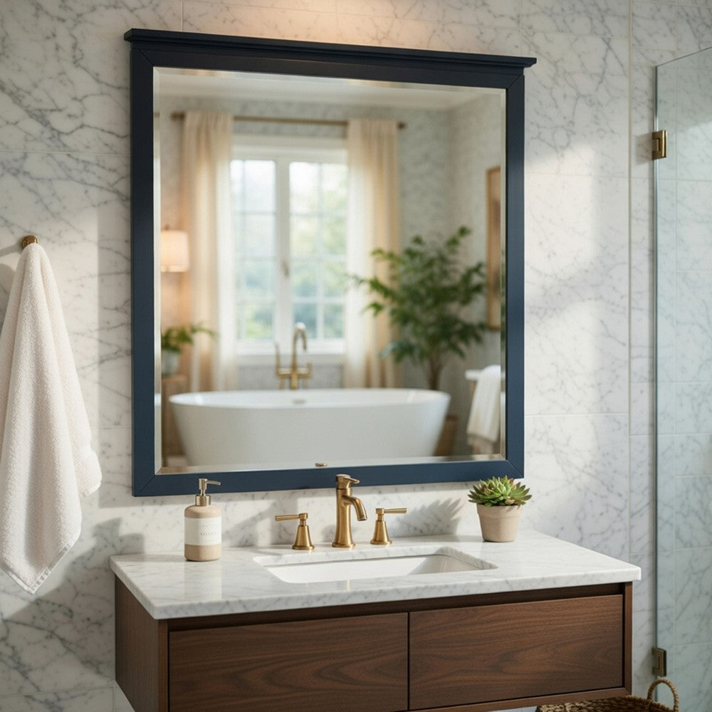 Sely Vanity Dresser Mirror | Navy Blue Finish Frame | 38 x 38