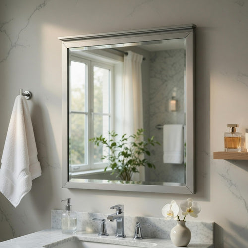 Sely Vanity Dresser Mirror | Light Gray Finish Frame | 38 x 38