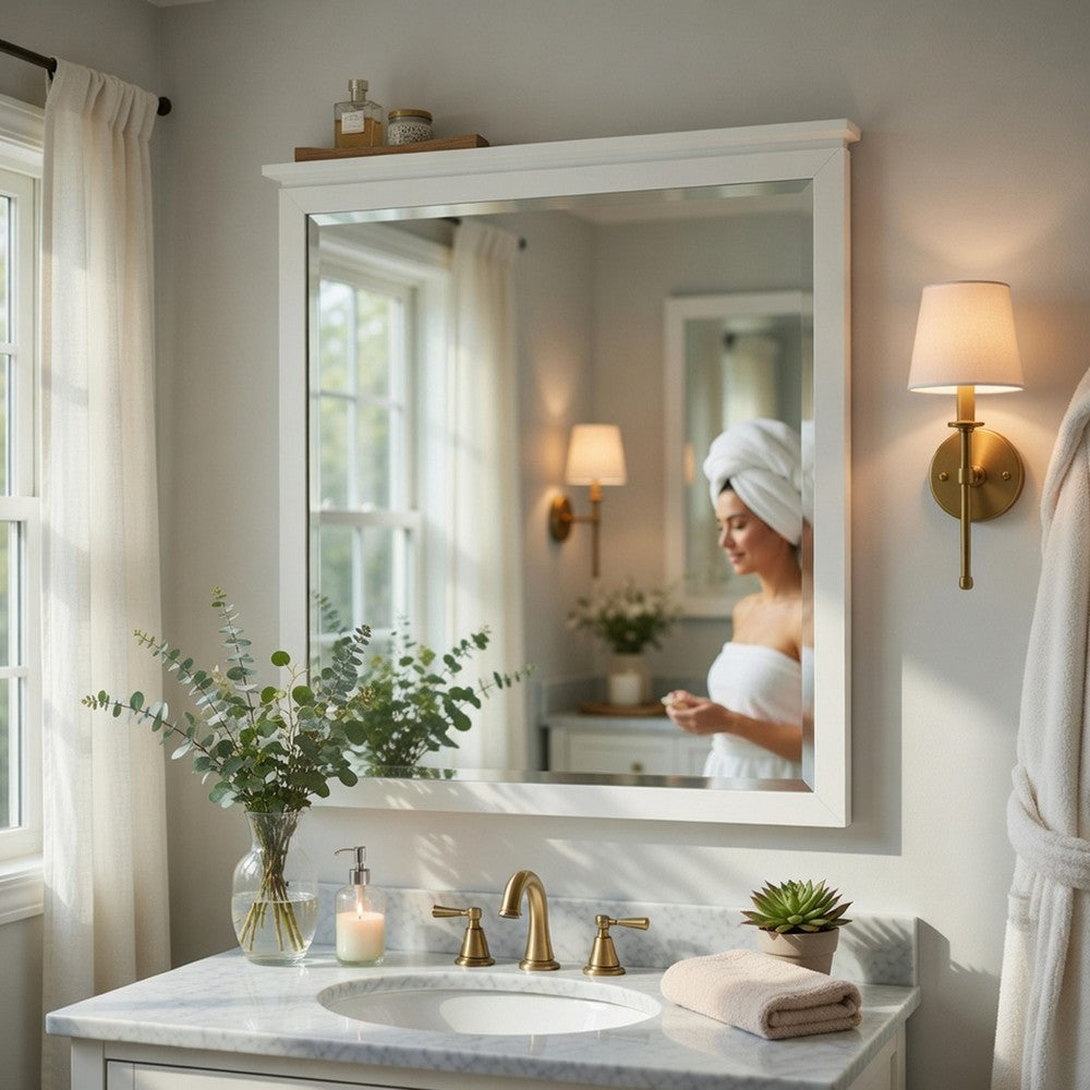 Sely Vanity Dresser Mirror | Glam White Finish Frame | 38 x 38