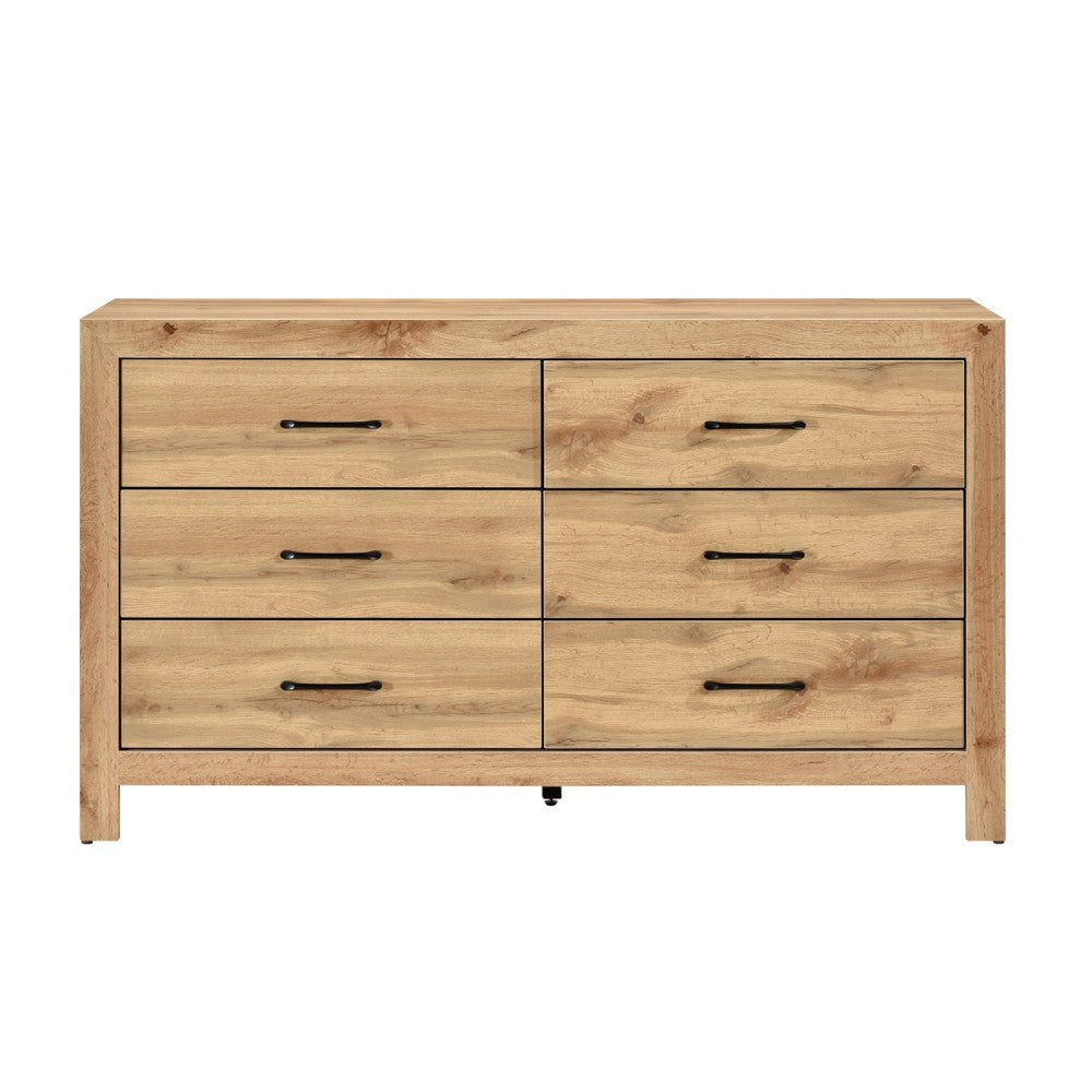 Adia Wide Dresser | 6 Drawers with Black Nickel Handles | Natural Brown