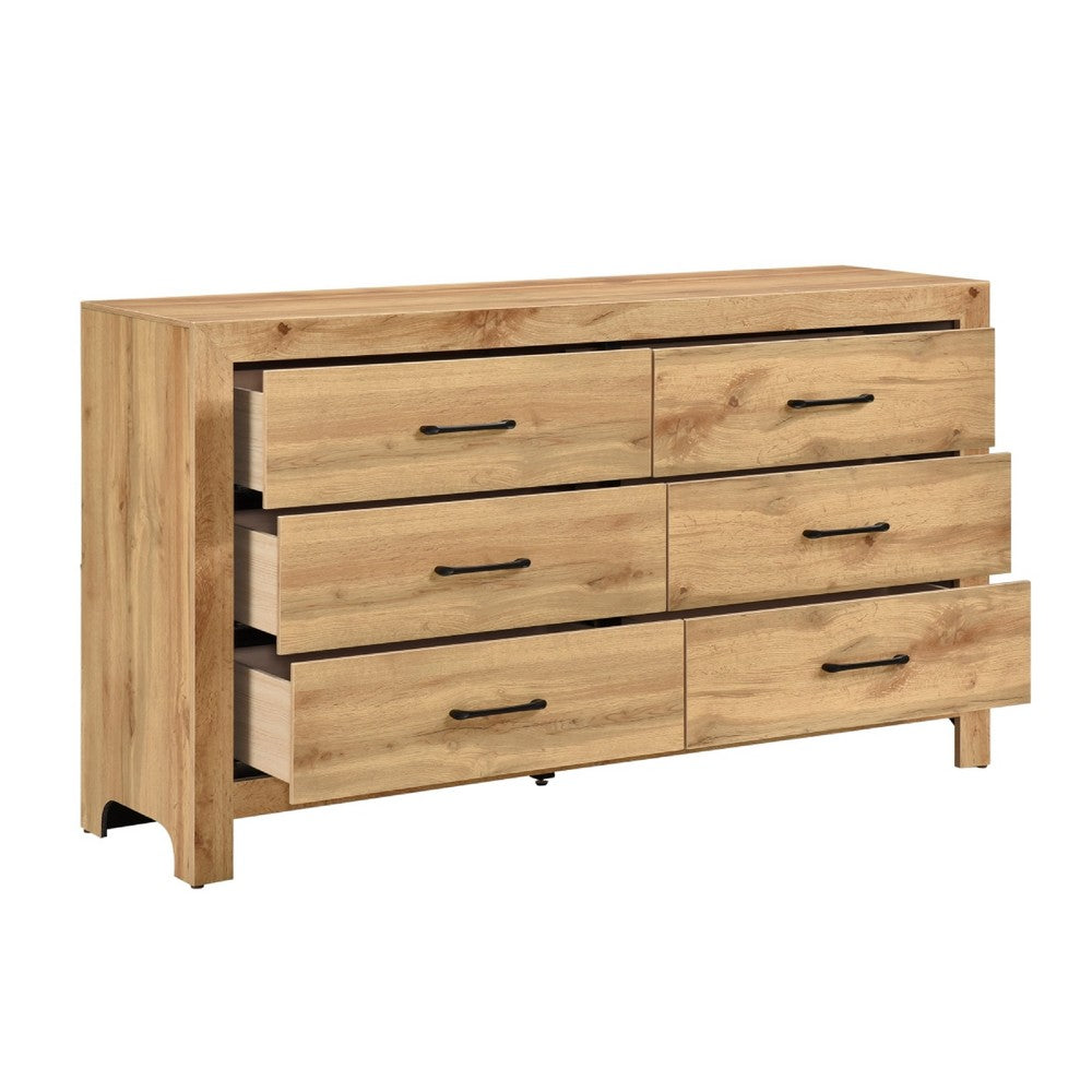Adia Wide Dresser | 6 Drawers with Black Nickel Handles | Natural Brown