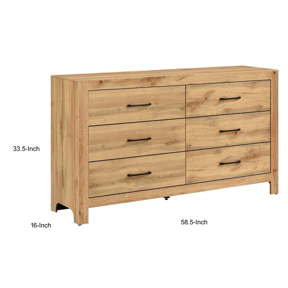 Adia Wide Dresser | 6 Drawers with Black Nickel Handles | Natural Brown