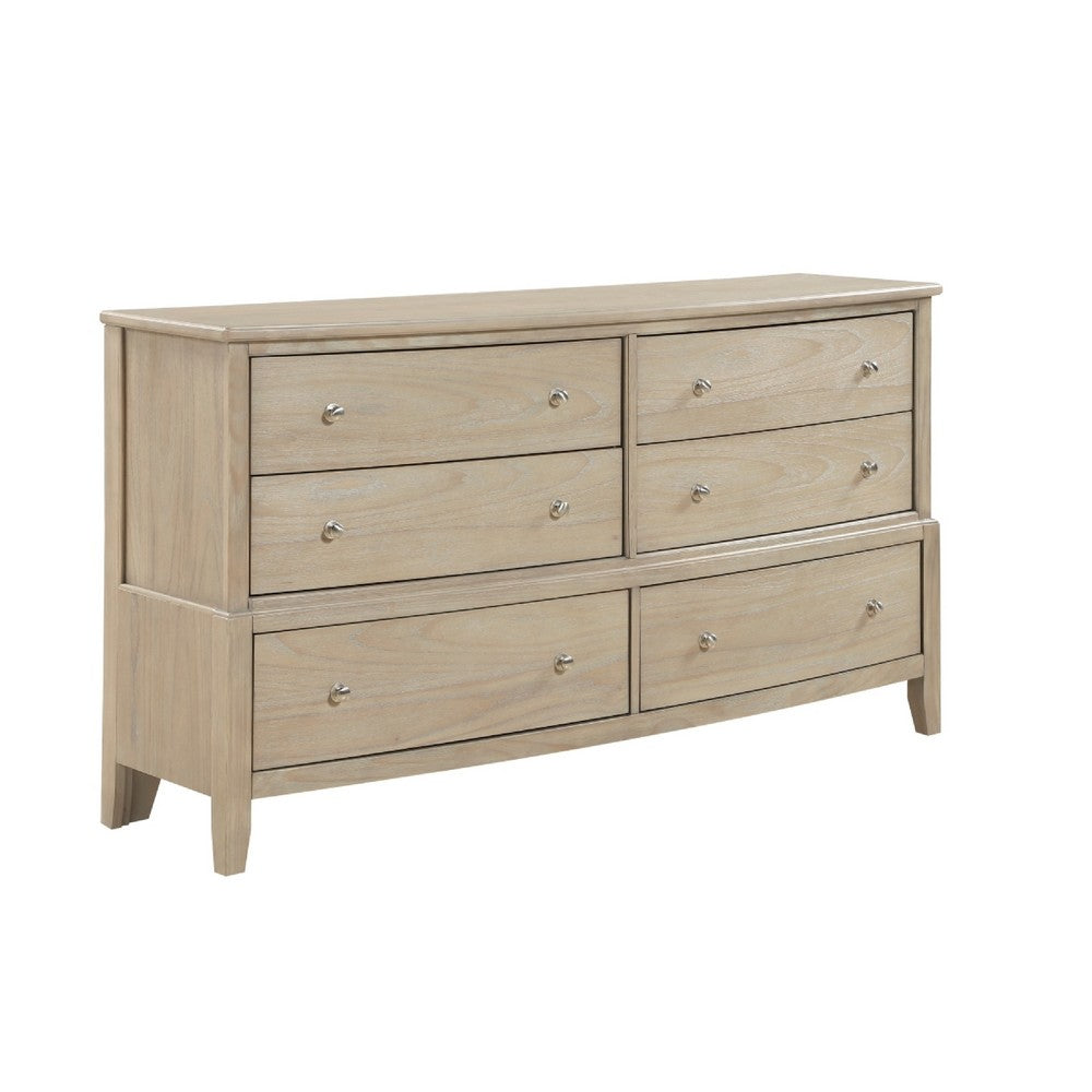 Hadly Wide Dresser | 6 Drawers with Satin Nickel Knobs | Beige
