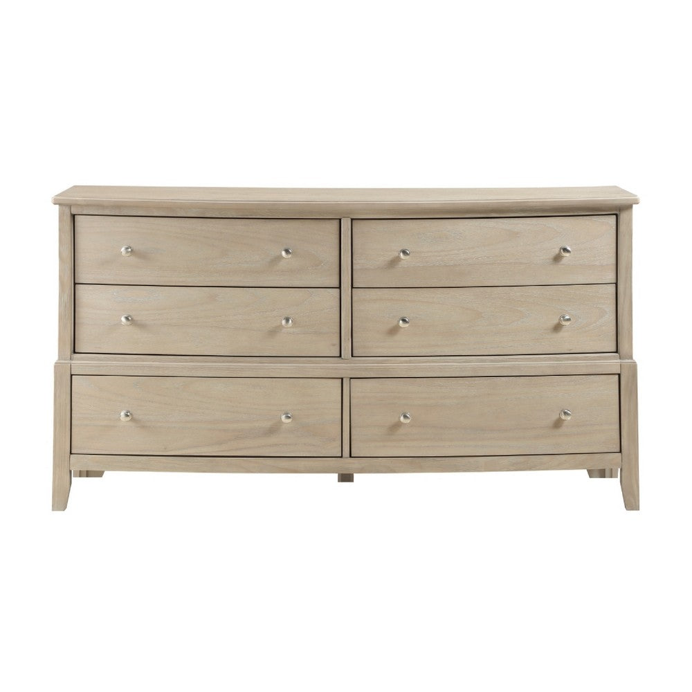 Hadly Wide Dresser | 6 Drawers with Satin Nickel Knobs | Beige