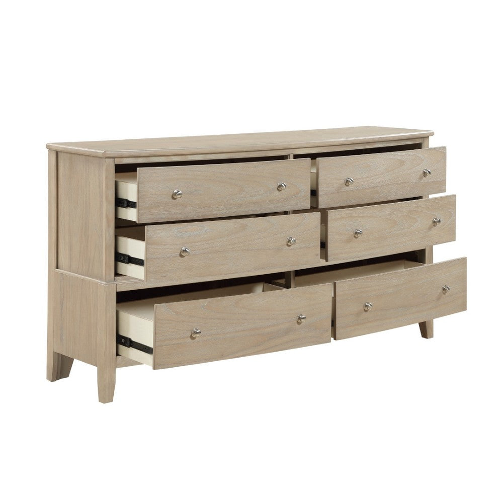 Hadly Wide Dresser | 6 Drawers with Satin Nickel Knobs | Beige
