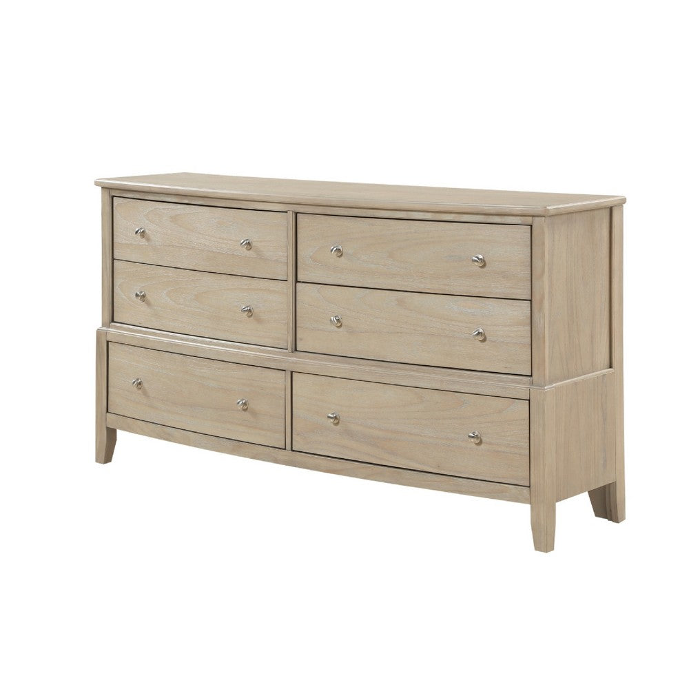 Hadly Wide Dresser | 6 Drawers with Satin Nickel Knobs | Beige