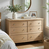 Hadly Wide Dresser | 6 Drawers with Satin Nickel Knobs | Beige