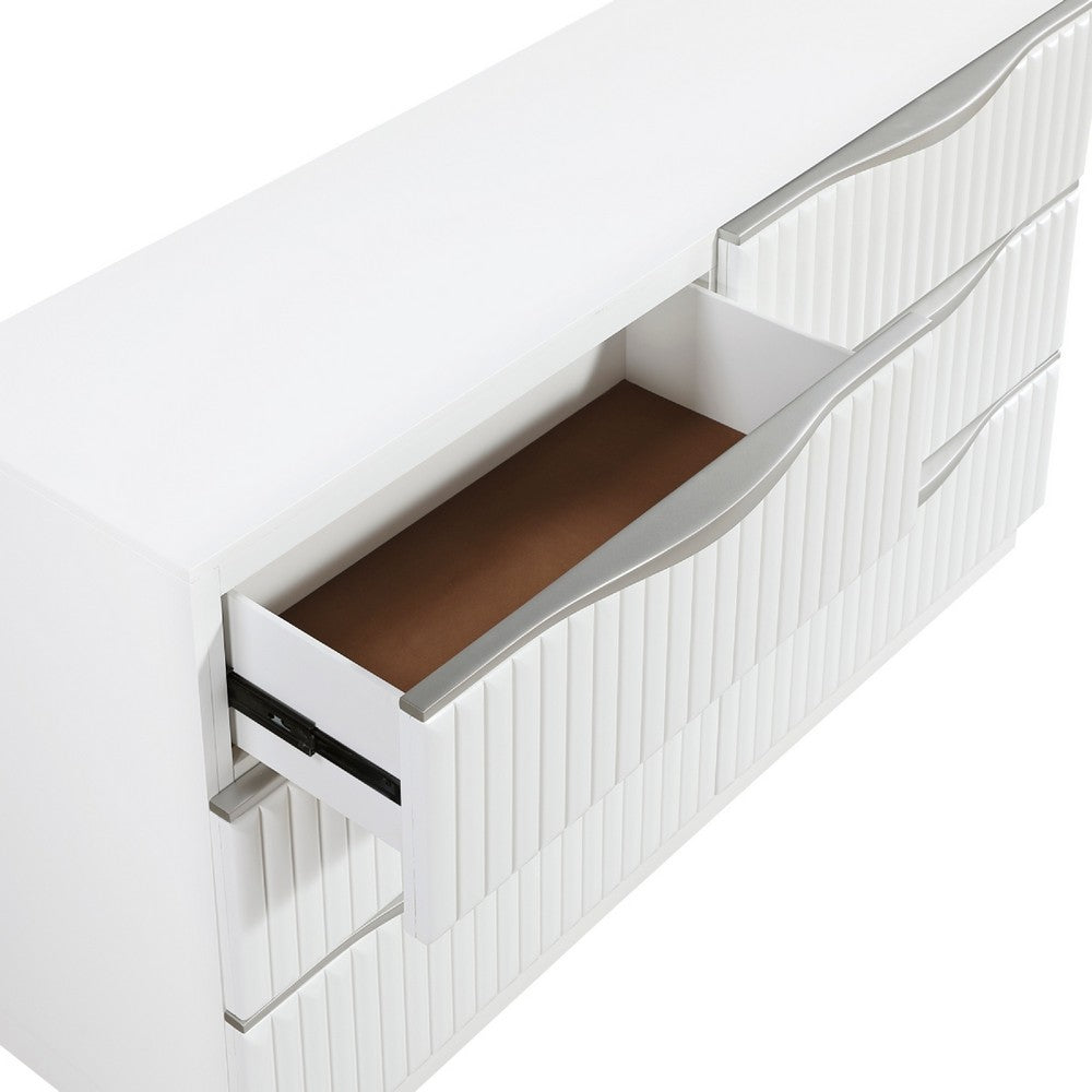 Lon Wide Dresser | 6 Drawers w Edge Handles | Ribbed Front | Pearl White