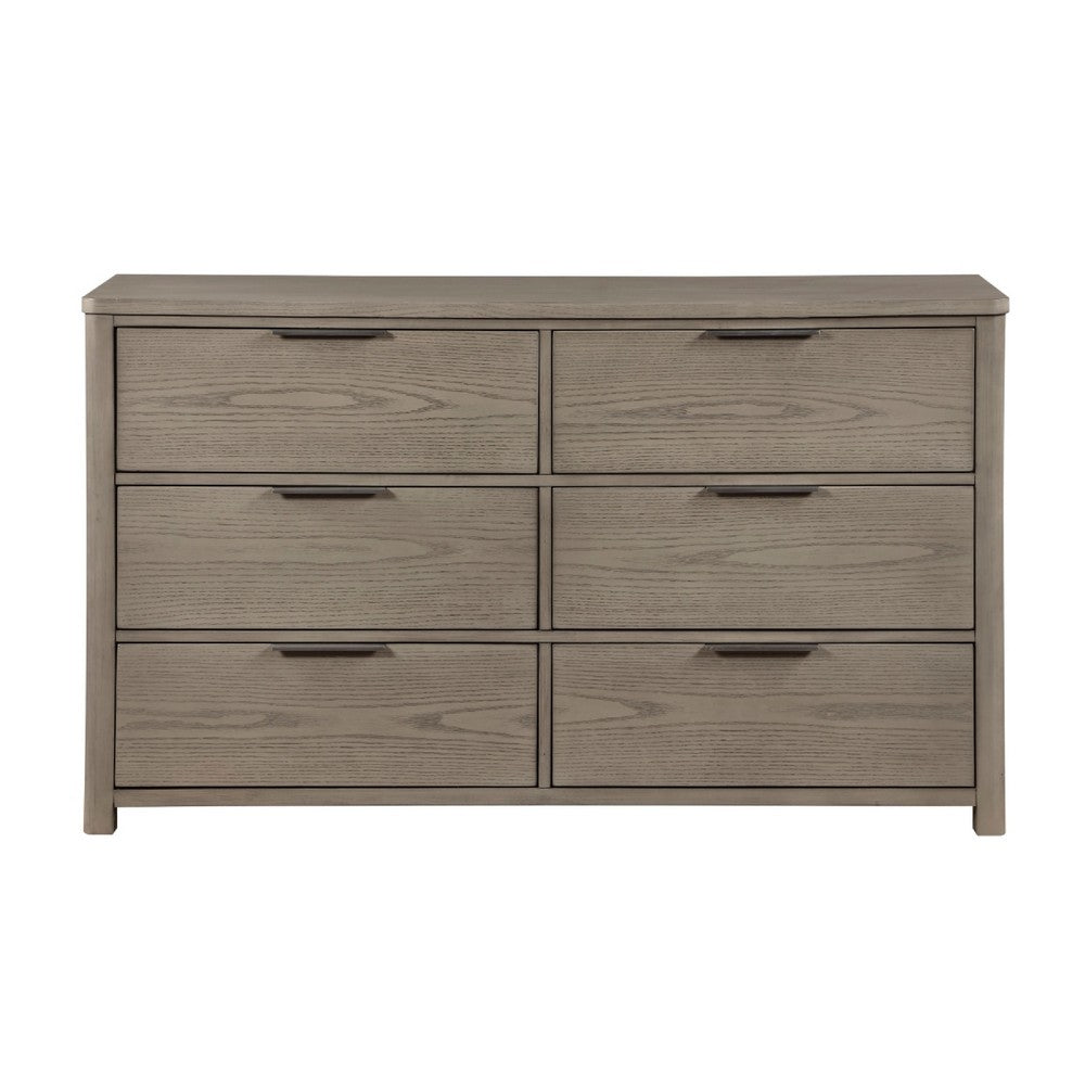 Dely Wide Dresser | 6 Drawers | Chrome Edge Handles | Modern Rustic Gray