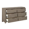 Dely Wide Dresser | 6 Drawers | Chrome Edge Handles | Modern Rustic Gray