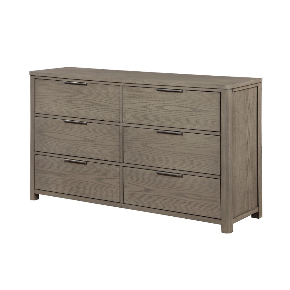 Dely Wide Dresser | 6 Drawers | Chrome Edge Handles | Modern Rustic Gray