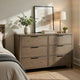Dely Wide Dresser | 6 Drawers | Chrome Edge Handles | Modern Rustic Gray