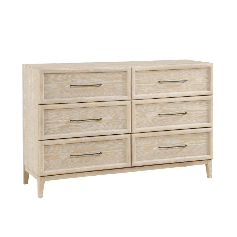 Ary Wide Dresser | 6 Drawers | Black Nickel Handles | Light Brown Wood