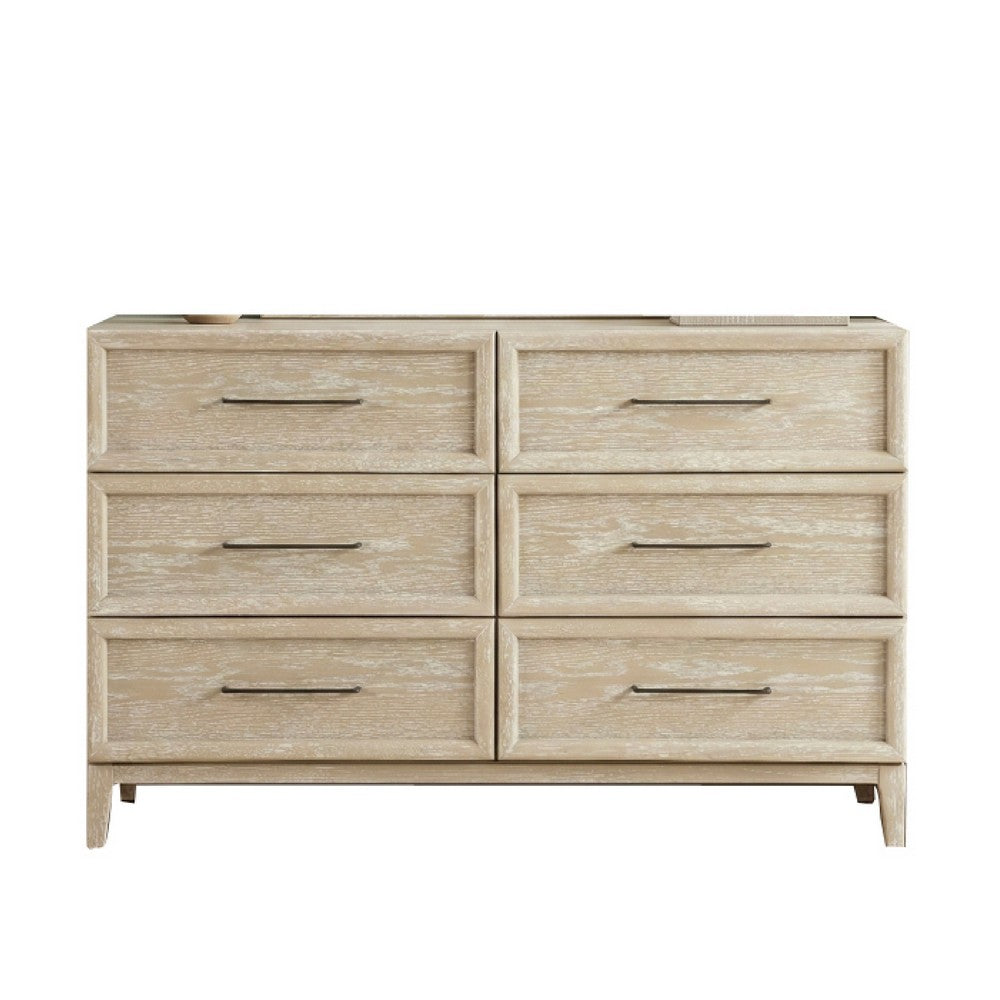 Ary Wide Dresser | 6 Drawers | Black Nickel Handles | Light Brown Wood