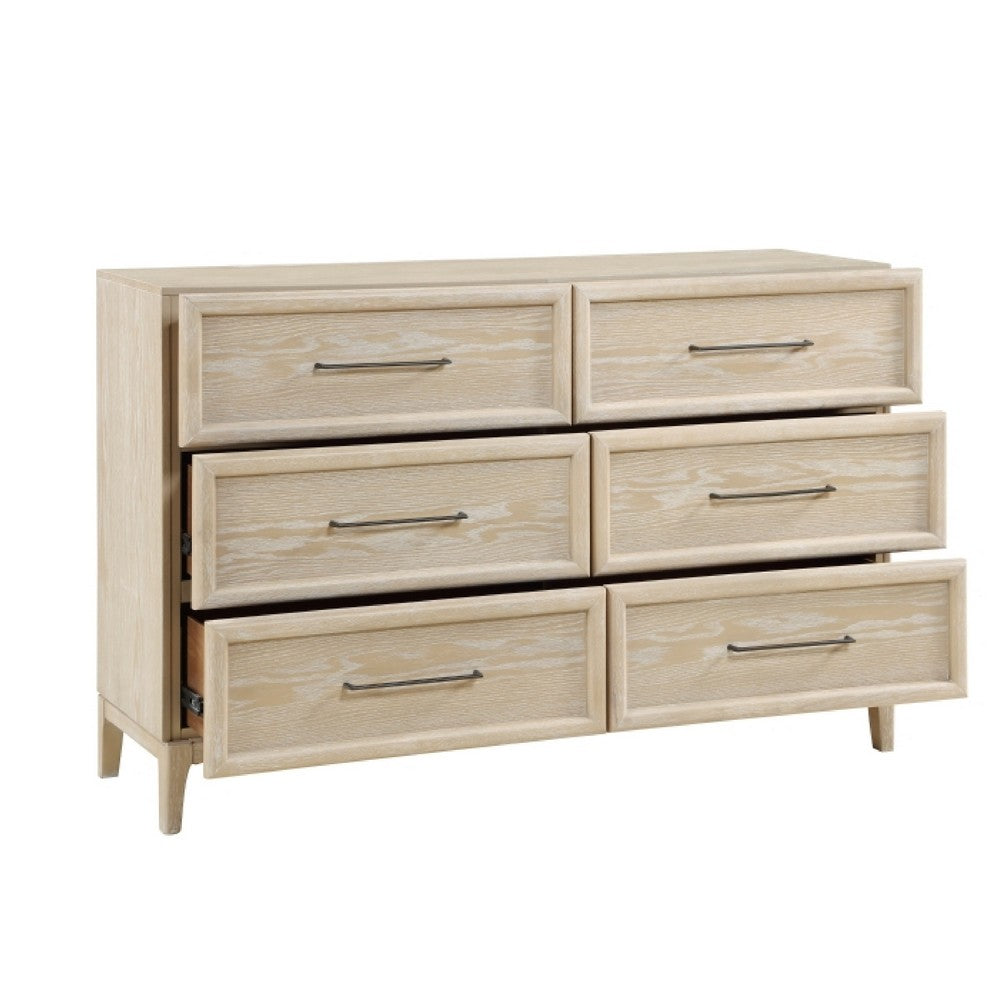 Ary Wide Dresser | 6 Drawers | Black Nickel Handles | Light Brown Wood