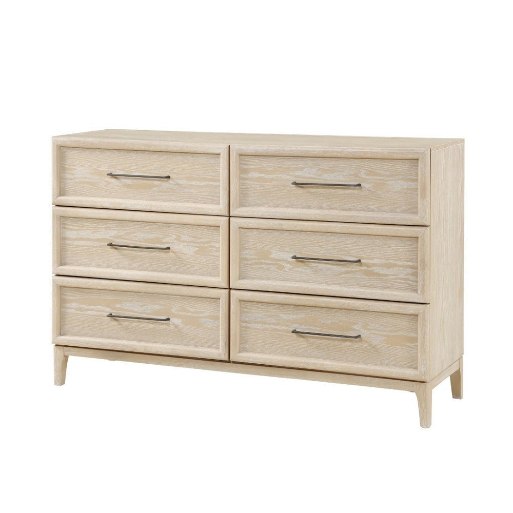 Ary Wide Dresser | 6 Drawers | Black Nickel Handles | Light Brown Wood