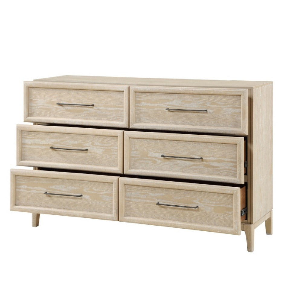 Ary Wide Dresser | 6 Drawers | Black Nickel Handles | Light Brown Wood