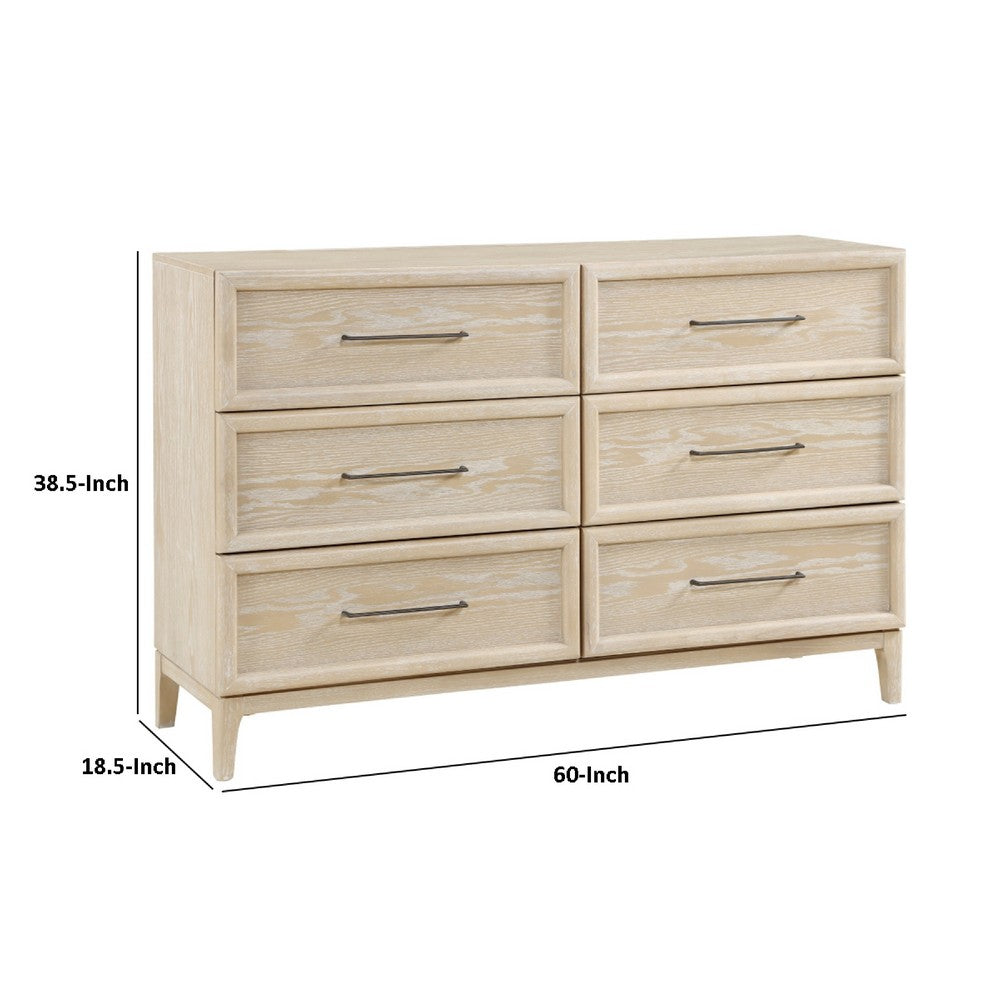 Ary Wide Dresser | 6 Drawers | Black Nickel Handles | Light Brown Wood