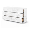 Oly Wide Dresser | 6 Drawers | Geometric Design | Chrome Knobs | Glossy White