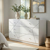 Oly Wide Dresser | 6 Drawers | Geometric Design | Chrome Knobs | Glossy White