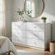 Oly Wide Dresser | 6 Drawers | Geometric Design | Chrome Knobs | Glossy White
