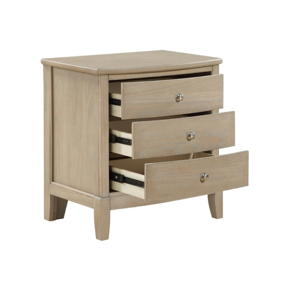 Hadly Nighstand | 3 Drawers | Satin Nickel Knobs | Modern Rustic Beige
