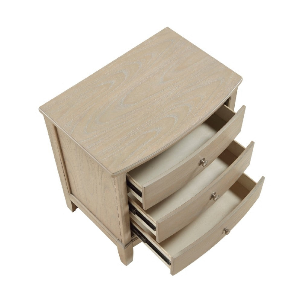 Hadly Nighstand | 3 Drawers | Satin Nickel Knobs | Modern Rustic Beige