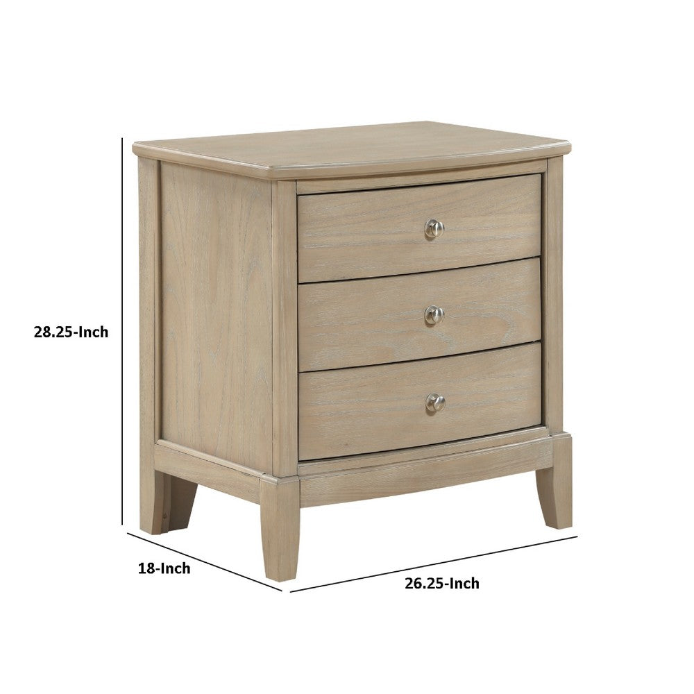 Hadly Nighstand | 3 Drawers | Satin Nickel Knobs | Modern Rustic Beige