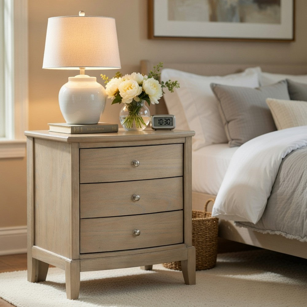 Hadly Nighstand | 3 Drawers | Satin Nickel Knobs | Modern Rustic Beige