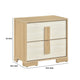 Kery Nighstand | 2 Drawers w Board Handles | Natural Brown & White Wood