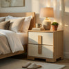 Kery Nighstand | 2 Drawers w Board Handles | Natural Brown & White Wood