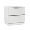 Lon Nighstand | 2 Drawers w Edge Handles | Ribbed Front | Pearl White Wood