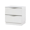 Lon Nighstand | 2 Drawers w Edge Handles | Ribbed Front | Pearl White Wood