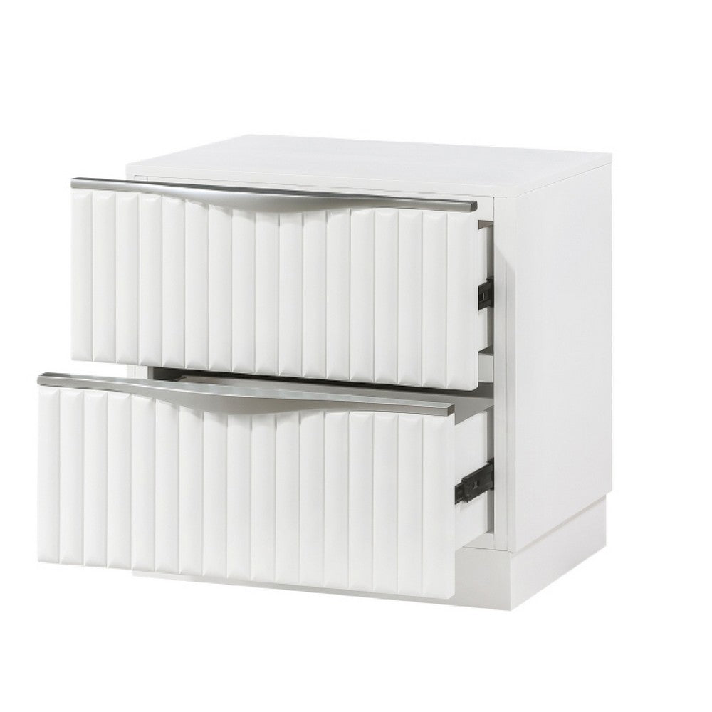 Lon Nighstand | 2 Drawers w Edge Handles | Ribbed Front | Pearl White Wood