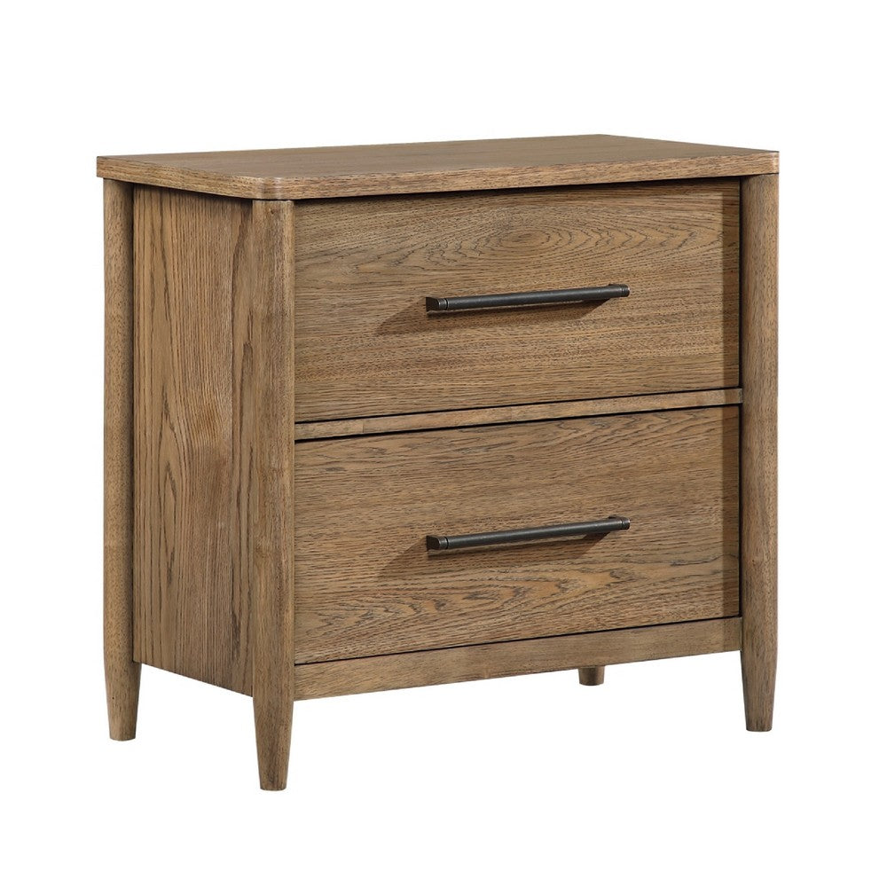 Seny Nighstand | 2 Drawers | USB Ports | Cedar Veneered Bottom Drawer | Brown