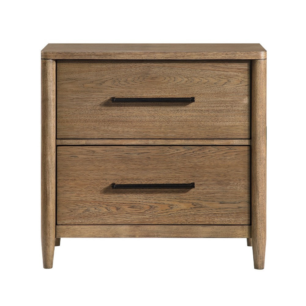 Seny Nighstand | 2 Drawers | USB Ports | Cedar Veneered Bottom Drawer | Brown