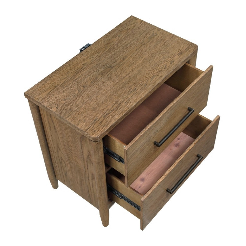 Seny Nighstand | 2 Drawers | USB Ports | Cedar Veneered Bottom Drawer | Brown