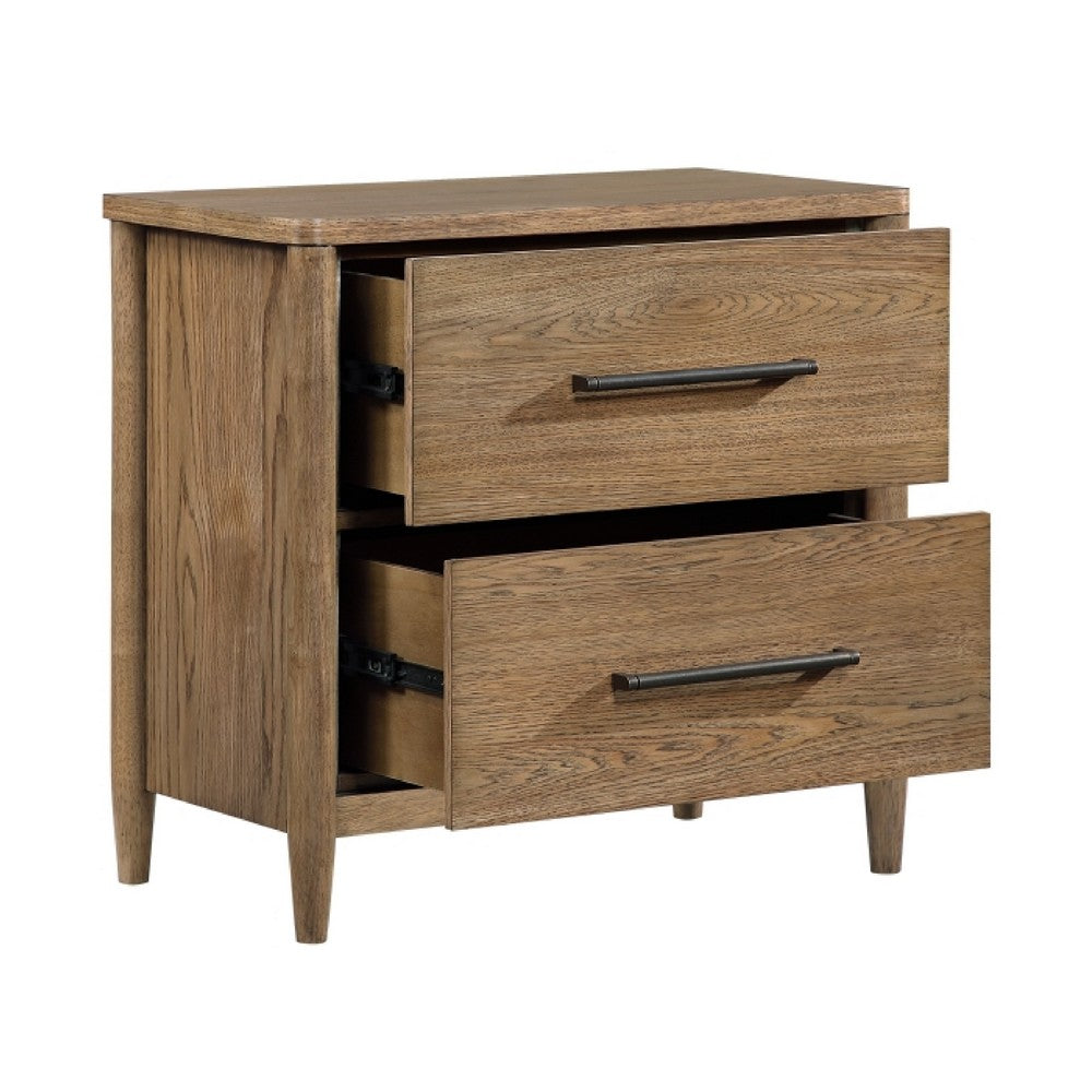 Seny Nighstand | 2 Drawers | USB Ports | Cedar Veneered Bottom Drawer | Brown