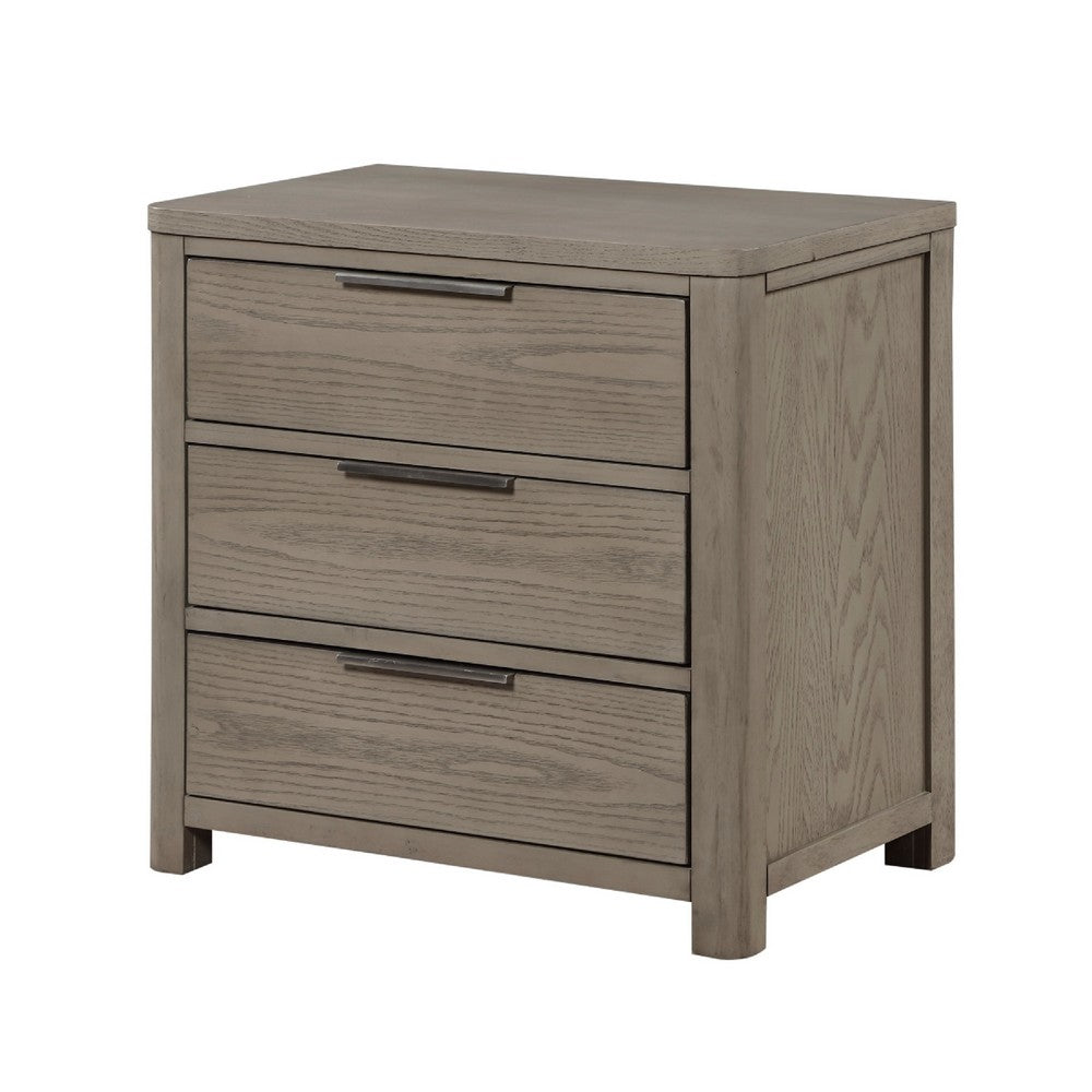 Dely Nighstand | 3 Drawers | Chrome Edge Handles | Modern Rustic Gray Wood