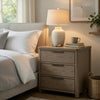 Dely Nighstand | 3 Drawers | Chrome Edge Handles | Modern Rustic Gray Wood