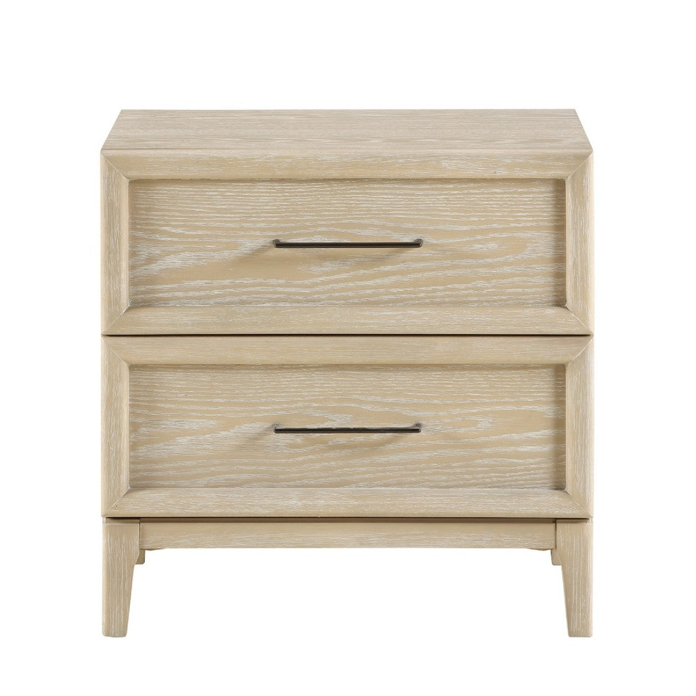 Ary Nighstand | 2 Dovetail Drawers | Black Nickel Handles | Light Brown
