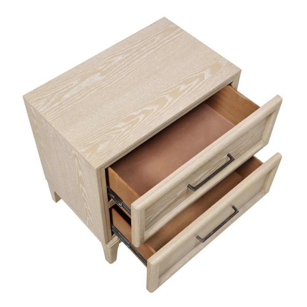 Ary Nighstand | 2 Dovetail Drawers | Black Nickel Handles | Light Brown