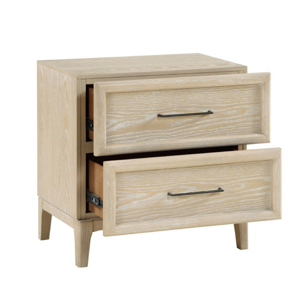 Ary Nighstand | 2 Dovetail Drawers | Black Nickel Handles | Light Brown