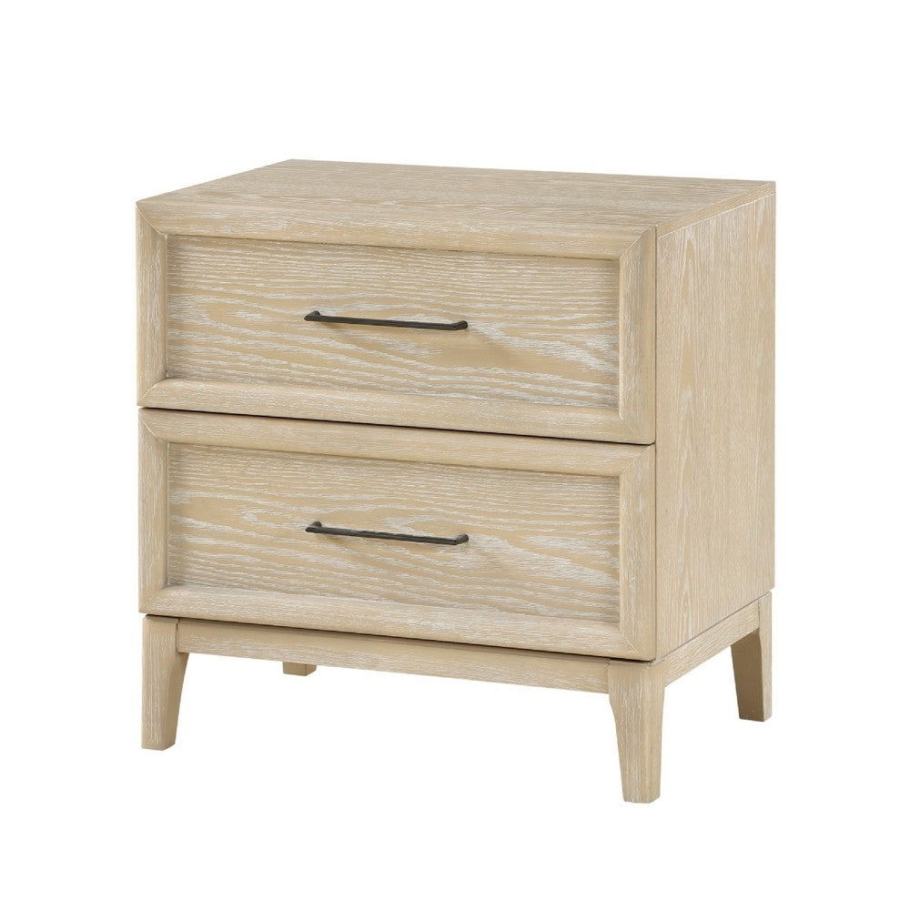 Ary Nighstand | 2 Dovetail Drawers | Black Nickel Handles | Light Brown