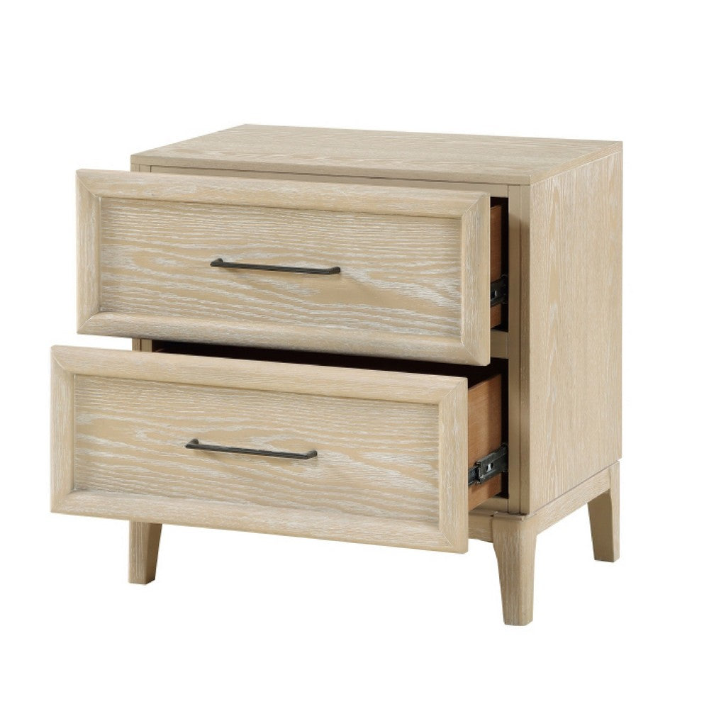 Ary Nighstand | 2 Dovetail Drawers | Black Nickel Handles | Light Brown