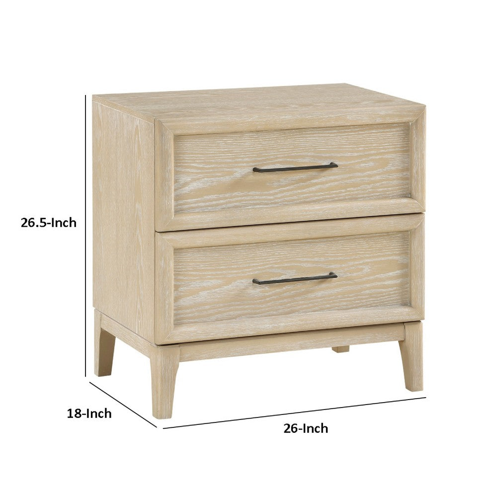 Ary Nighstand | 2 Dovetail Drawers | Black Nickel Handles | Light Brown